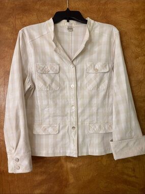 Christopher & Banks Cream Plaid Utility Jacket